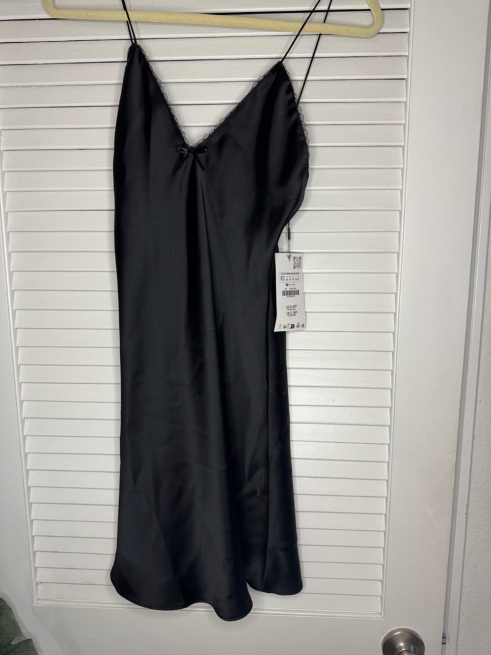 Zara Black Satin Slip Dress with Lace Detail